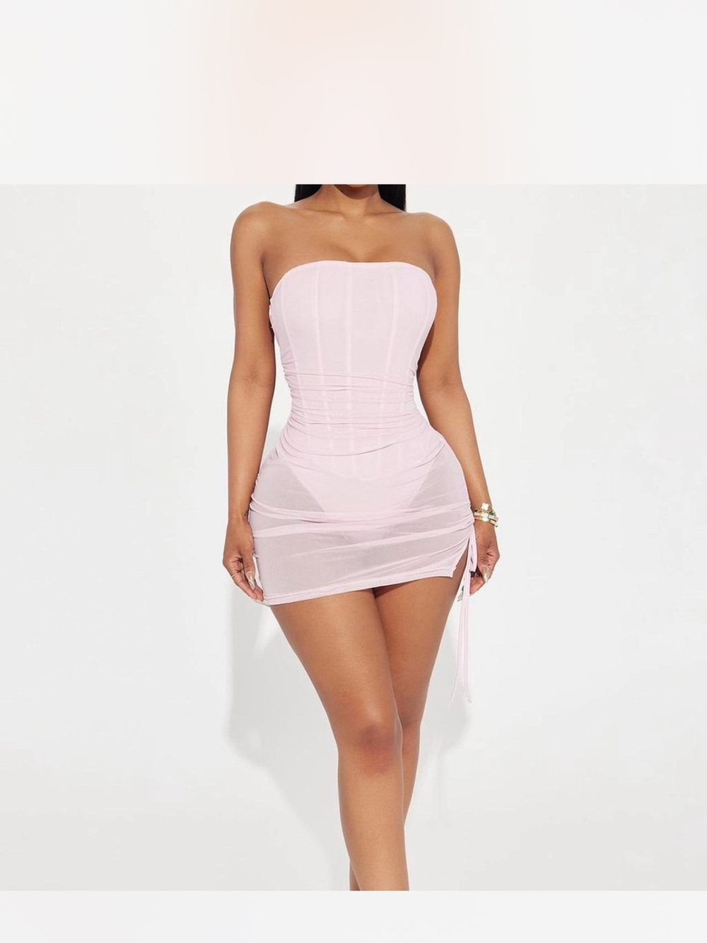 Fashion Nova Strapless Light Pink Ruched Mini Dress